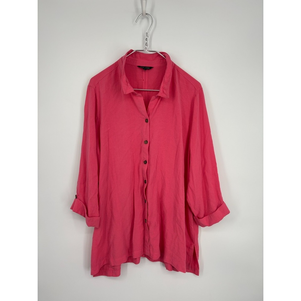 John Mark Blouse Plus 1X Pink Button Up Back Artsy Colorful - Picture 2 of 7
